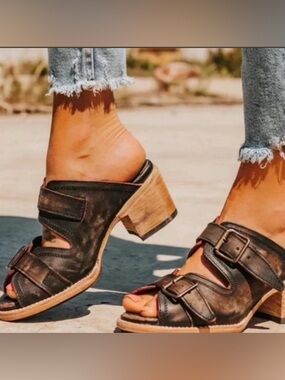 Free Bird Caprice Mule sandals in Distressed Dark Brown Leather